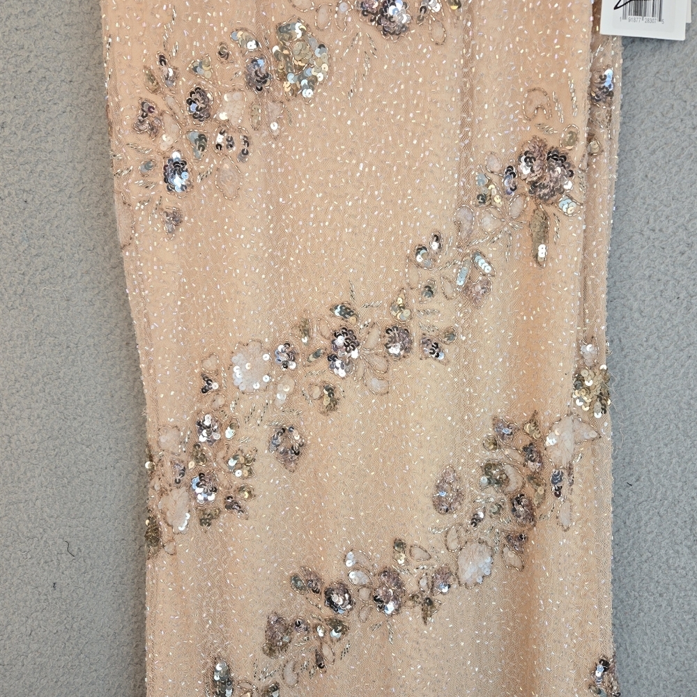 Mac Duggal Maxi Gown Womens Sz 4 Nude Silver Embellished Sequins Beads Lined - Picture 4 of 16